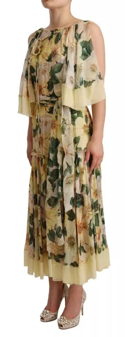 Pre-owned Dolce & Gabbana Multicolor Silk Floral Print Long Maxi Women's Dress ()