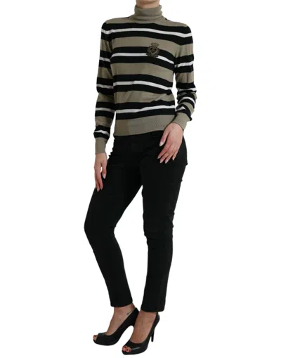 Dolce & Gabbana Multicolor Stripes Logo Turtle Neck Pullover Sweater In Multi