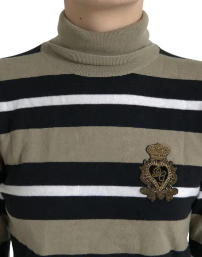 Dolce & Gabbana Multicolor Stripes Logo Turtle Neck Pullover Sweater In Multi