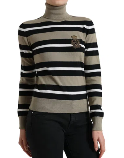 Dolce & Gabbana Multicolor Stripes Logo Turtle Neck Pullover Sweater In Multi