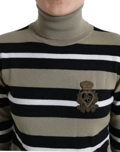 Dolce & Gabbana Multicolor Stripes Logo Turtle Neck Pullover Sweater In Multi
