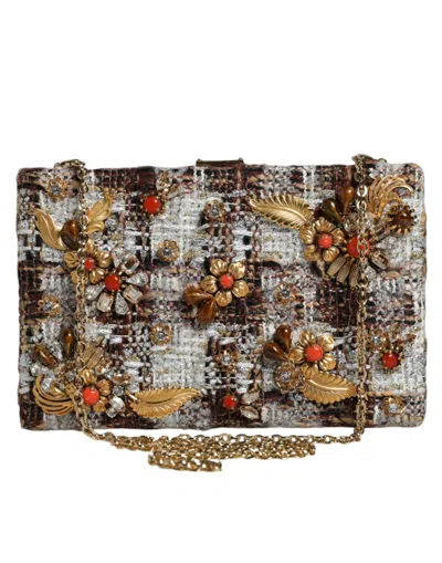 Pre-owned Dolce & Gabbana Multicolor Tweed Floral Clutch Crossbody Women's Bag ()