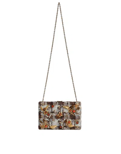 Pre-owned Dolce & Gabbana Multicolor Tweed Floral Clutch Crossbody Women's Bag ()