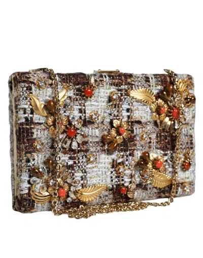 Pre-owned Dolce & Gabbana Multicolor Tweed Floral Clutch Crossbody Women's Bag ()