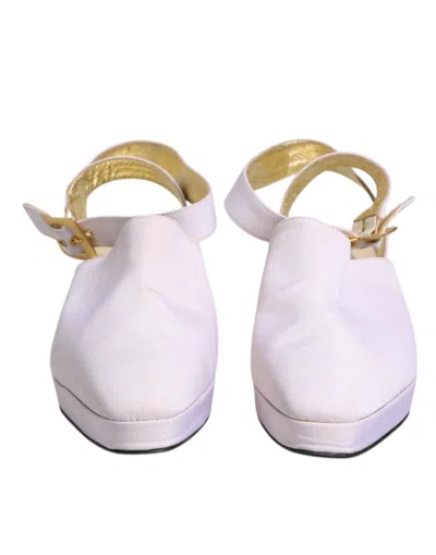 Pre-owned Dolce & Gabbana Off White Block Heel Slingback Sandals Women's Shoes ()