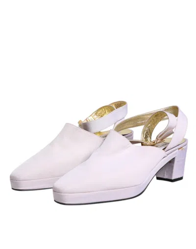 Pre-owned Dolce & Gabbana Off White Block Heel Slingback Sandals Women's Shoes ()