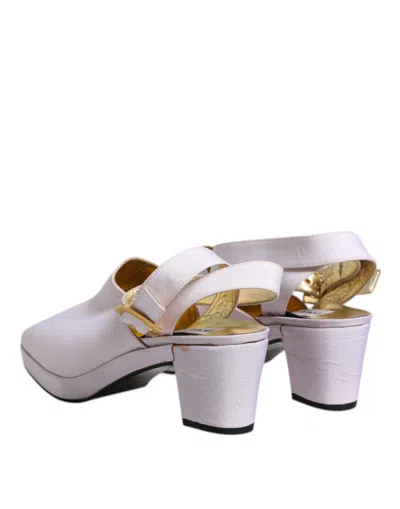 Pre-owned Dolce & Gabbana Off White Block Heel Slingback Sandals Women's Shoes ()