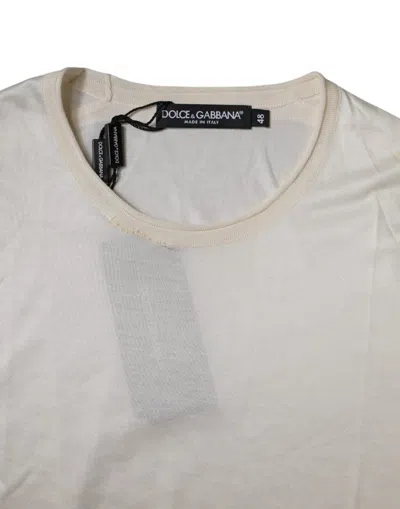 Pre-owned Dolce & Gabbana Off White Silk Crew Neck Short Sleeve Men's T-shirt ()