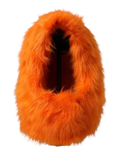 Dolce & Gabbana Orange Faux Fur Whole Head Wrap Women's Hat In Orange