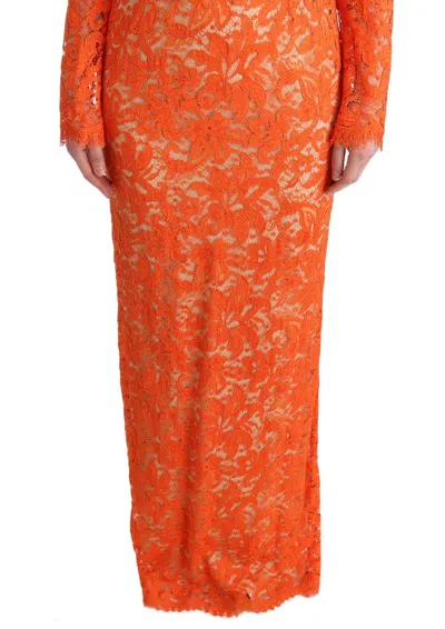 Dolce & Gabbana Orange Floral Ricamo Sheath Long Dress