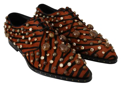 Dolce & Gabbana Orange Pony Hair Crystal Dress Broque Women's Shoes In Burgundy