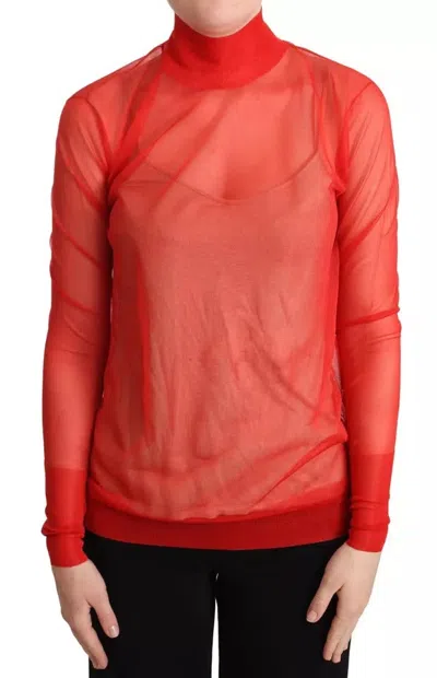 Pre-owned Dolce & Gabbana Orange Semi Transparent Blouse Women's Sweater ()
