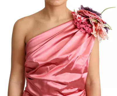 Pre-owned Dolce & Gabbana Pink Draped Midi Flower Applique Women's Dress ()