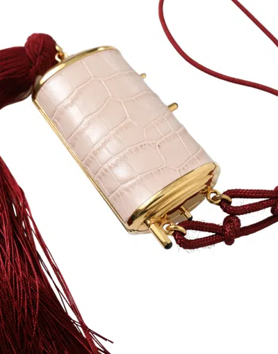 Dolce & Gabbana Pink Exotic Leather Mini Mirror Tassel Makeup Bag In Pink