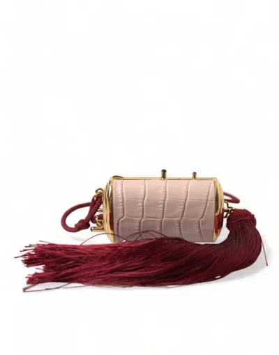 Dolce & Gabbana Pink Exotic Leather Mini Mirror Tassel Makeup Bag In Pink