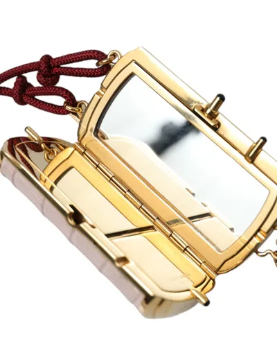 Dolce & Gabbana Pink Exotic Leather Mini Mirror Tassel Makeup Bag In Pink