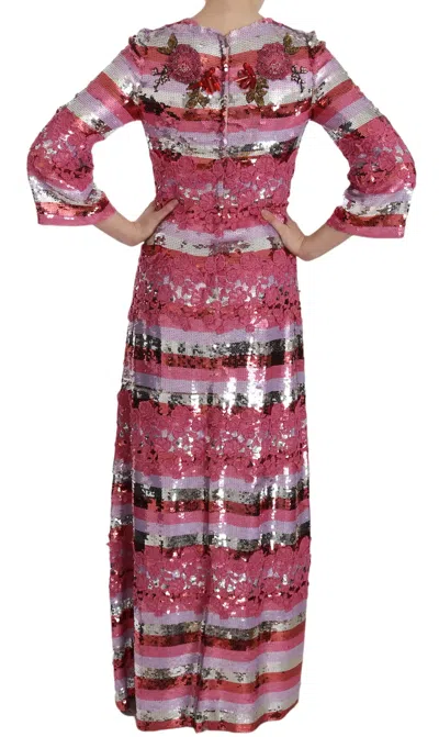 Pre-owned Dolce & Gabbana Pink Floral Sequined Crystal Gown Women's Dress ()
