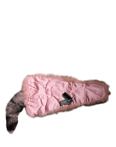 Dolce & Gabbana Pink Frost Fox Fur Neck Warmer Winter Women's Scarf In Pink