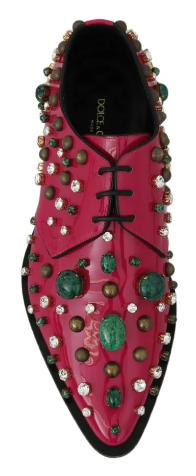 Dolce & Gabbana Pink Leather Crystals Dress Broque Shoes