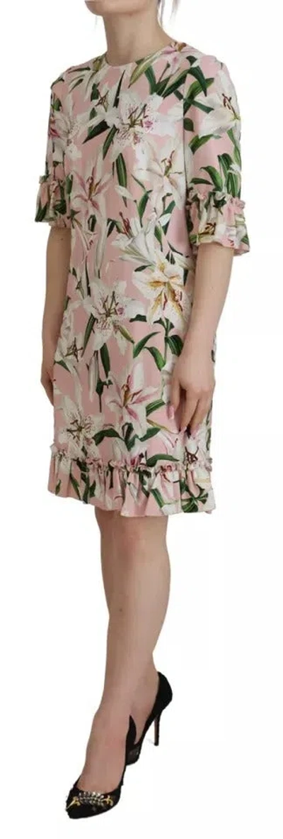 Pre-owned Dolce & Gabbana Pink Lily Viscose Sheath Knee Length Women's Dress ()