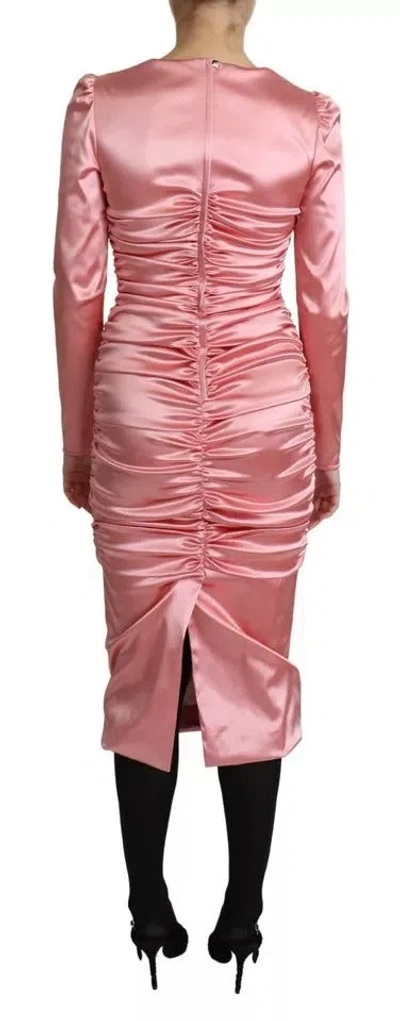 Pre-owned Dolce & Gabbana Pink Long Sleeves Bodycon Sheath Midi Women's Dress ()