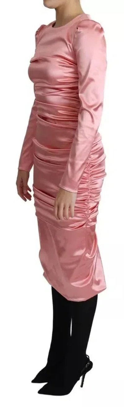 Pre-owned Dolce & Gabbana Pink Long Sleeves Bodycon Sheath Midi Women's Dress ()