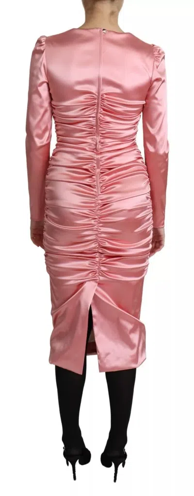 Pre-owned Dolce & Gabbana Pink Long Sleeves Bodycon Sheath Midi Women's Dress ()
