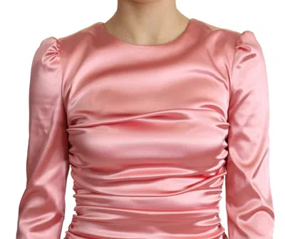 Pre-owned Dolce & Gabbana Pink Long Sleeves Bodycon Sheath Midi Women's Dress ()