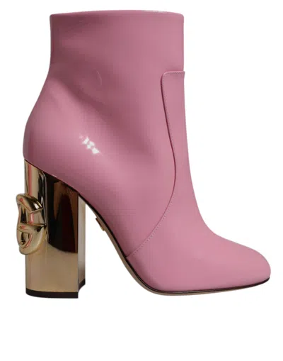 Pre-owned Dolce & Gabbana Pink Patent Leather Heel Mid Calf Boots Women's Shoes ()