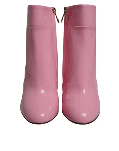 Pre-owned Dolce & Gabbana Pink Patent Leather Heel Mid Calf Boots Women's Shoes ()