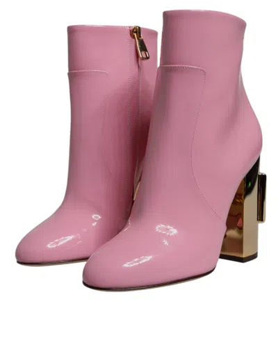 Pre-owned Dolce & Gabbana Pink Patent Leather Heel Mid Calf Boots Women's Shoes ()