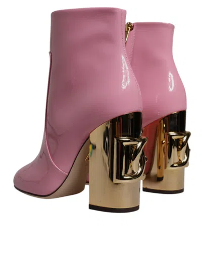 Pre-owned Dolce & Gabbana Pink Patent Leather Heel Mid Calf Boots Women's Shoes ()