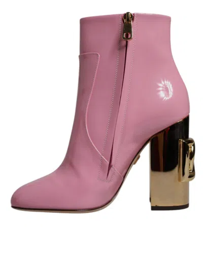 Pre-owned Dolce & Gabbana Pink Patent Leather Heel Mid Calf Boots Women's Shoes ()