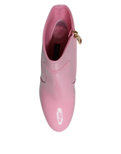 Pre-owned Dolce & Gabbana Pink Patent Leather Heel Mid Calf Boots Women's Shoes ()
