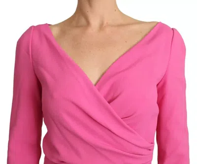 Pre-owned Dolce & Gabbana Pink Plunging Bodycon Sheath Mini Rayon Women's Dress ()