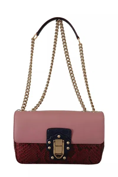 Pre-owned Dolce & Gabbana Pink Red Exotic Skins Gold Chain Purse Lucia Leather Women's Bag ()