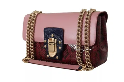 Pre-owned Dolce & Gabbana Pink Red Exotic Skins Gold Chain Purse Lucia Leather Women's Bag ()