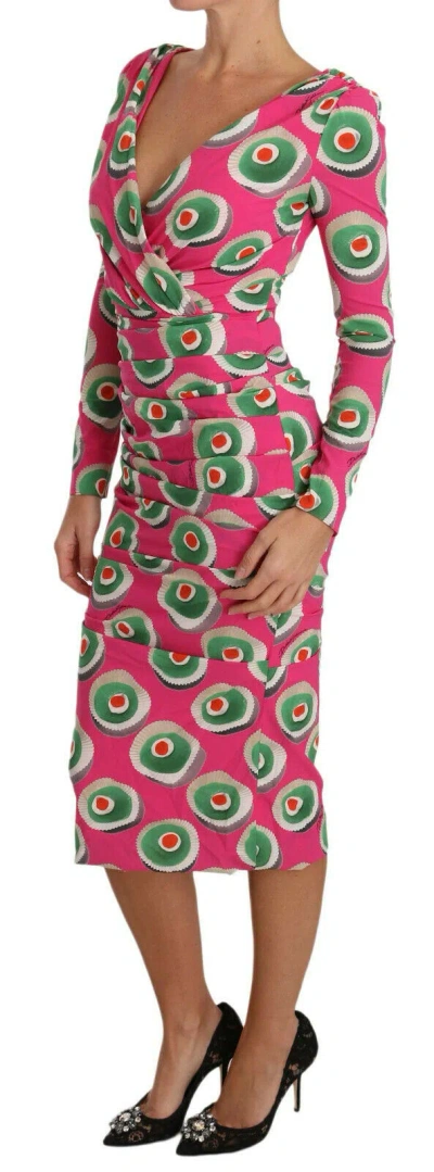 Dolce & Gabbana Pink Silk Cup Cake Sheath Stretch  Dress In Multi