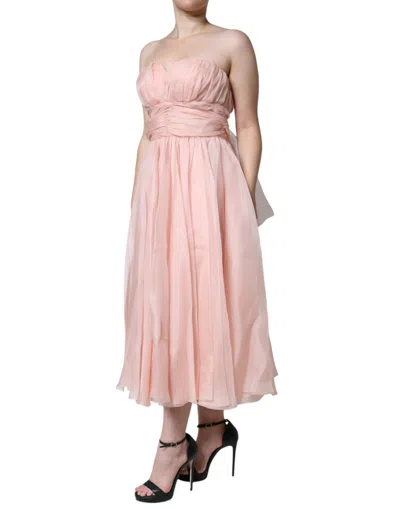 Pre-owned Dolce & Gabbana Pink Silk Strapless Maxi A-line Gown Women's Dress ()