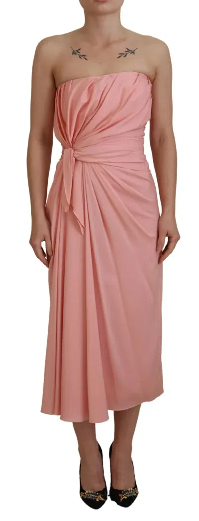 Pre-owned Dolce & Gabbana Pink Silk Stretch Strapless Sheath Midi Women's Dress ()