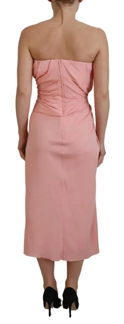 Pre-owned Dolce & Gabbana Pink Silk Stretch Strapless Sheath Midi Women's Dress ()