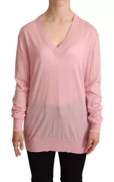 Pre-owned Dolce & Gabbana Pink V-neck Women Pullover Cashmere Women's Sweater ()