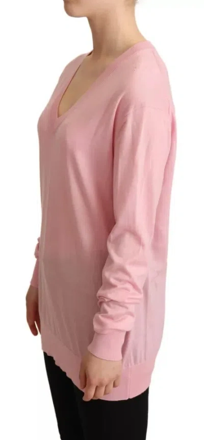 Pre-owned Dolce & Gabbana Pink V-neck Women Pullover Cashmere Women's Sweater ()