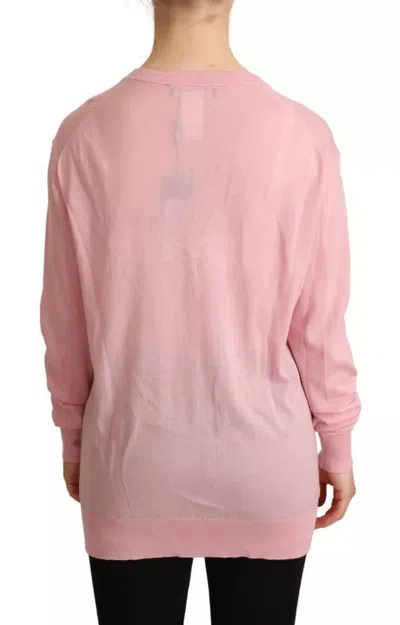 Pre-owned Dolce & Gabbana Pink V-neck Women Pullover Cashmere Women's Sweater ()