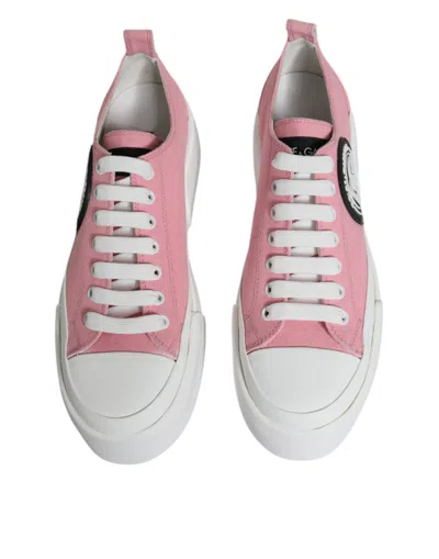 Dolce & Gabbana Pink White Canvas Logo Low Top Sneakers Shoes In Pink