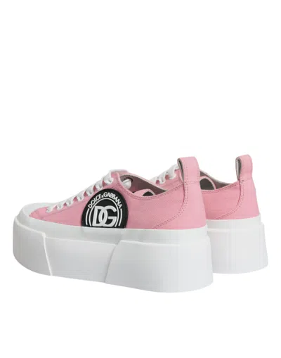 Dolce & Gabbana Pink White Canvas Logo Low Top Sneakers Shoes In Pink