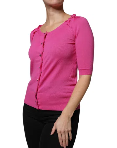 Dolce & Gabbana Pink Wool Button Down Short Sleeve Blouse Top In Pink