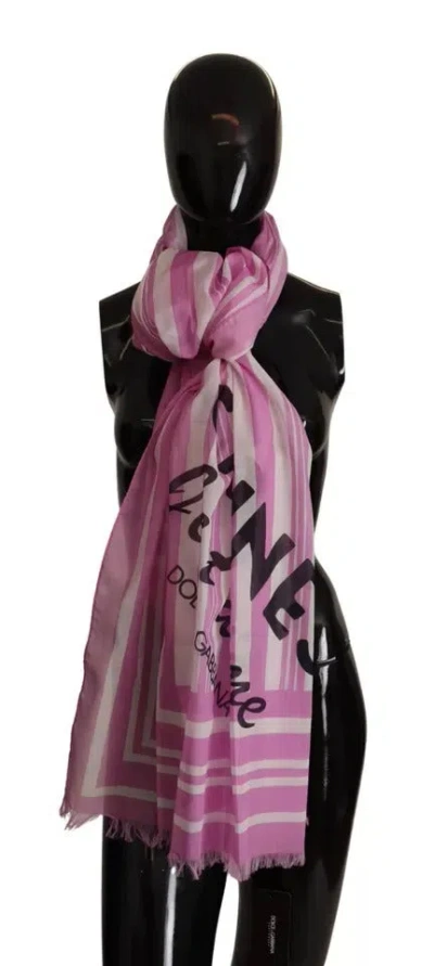 Pre-owned Dolce & Gabbana Pink White Striped Cotton Wrap Shawl Women's Scarf ()