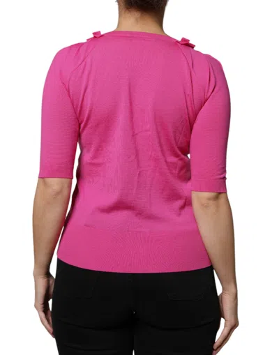 Dolce & Gabbana Pink Wool Button Down Short Sleeve Blouse Top In Pink