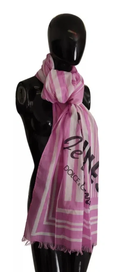 Pre-owned Dolce & Gabbana Pink White Striped Cotton Wrap Shawl Women's Scarf ()